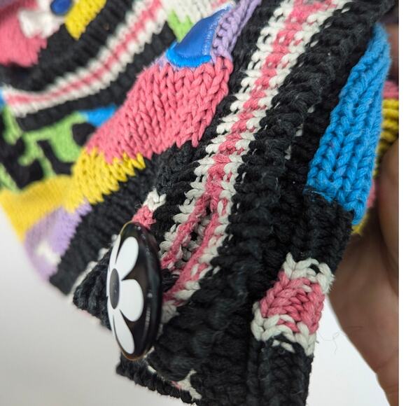 Vintage No Jeans Sweater Cardigan Jacket Graphic Patches Hip Hop Flower Power - Picture 12 of 14